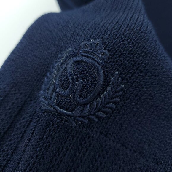 St. John Sport Santana Knit Short Sleeve Embroidered Polo M Navy/Gold Buttons - Picture 12 of 16